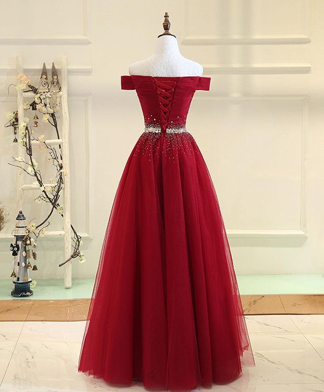 Charming Off Shoulder Tulle Beaded Prom Gown