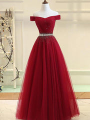 Charming Off Shoulder Tulle Beaded Prom Gown