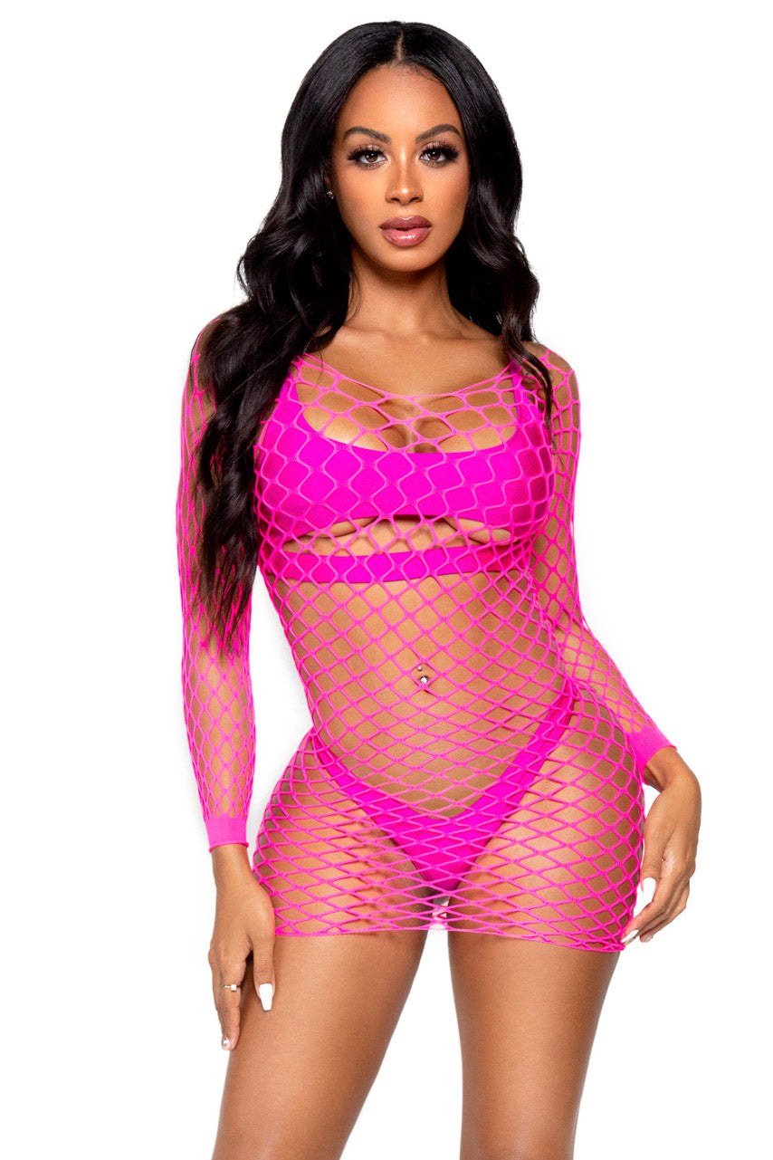 Neon Net Long Sleeve Dress