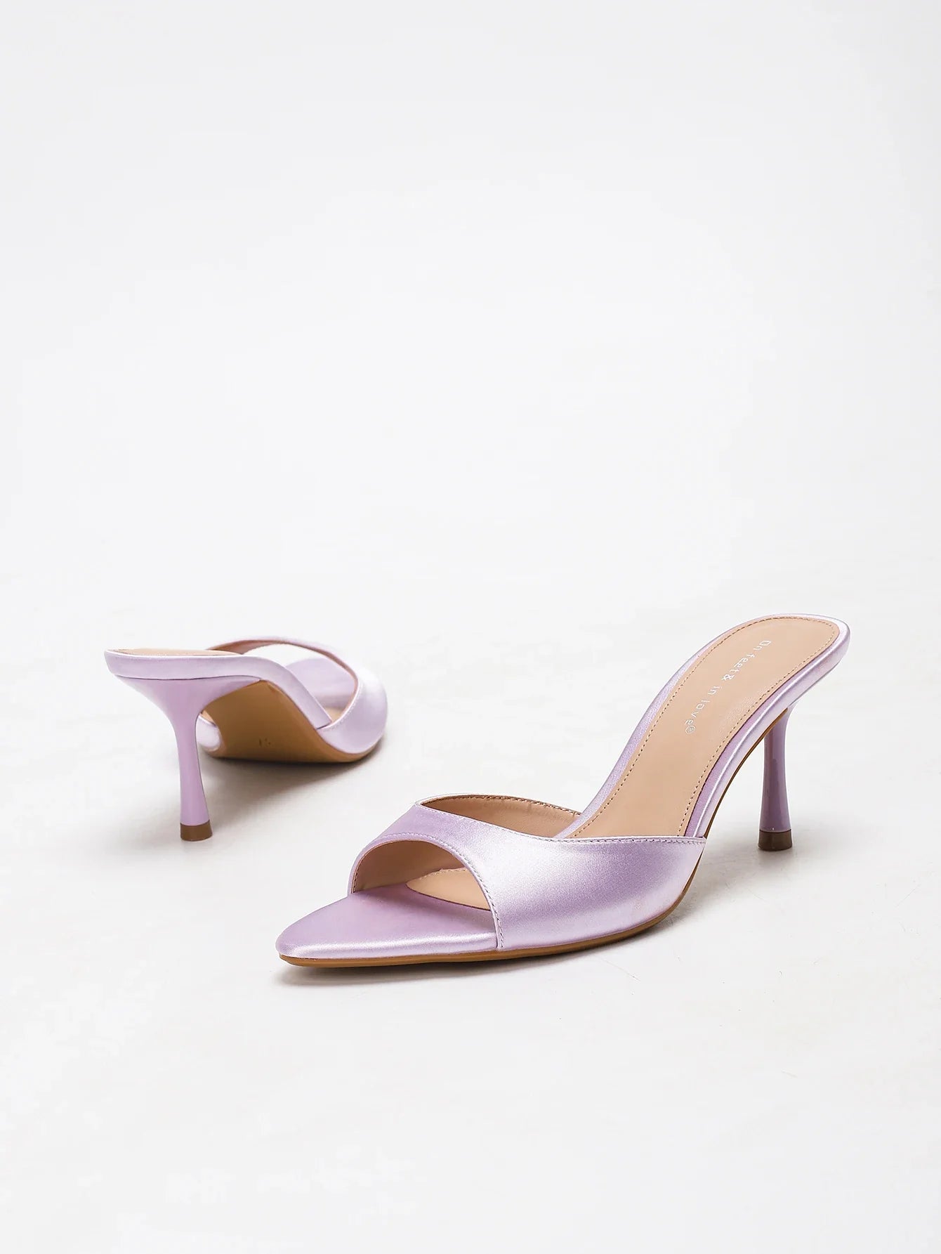 LAVENDER SILKY STILETTO HEEL SLIDE SANDALS OPEN TOE MULES PARTY BANQUET WEDDING
