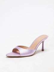 LAVENDER SILKY STILETTO HEEL SLIDE SANDALS OPEN TOE MULES PARTY BANQUET WEDDING