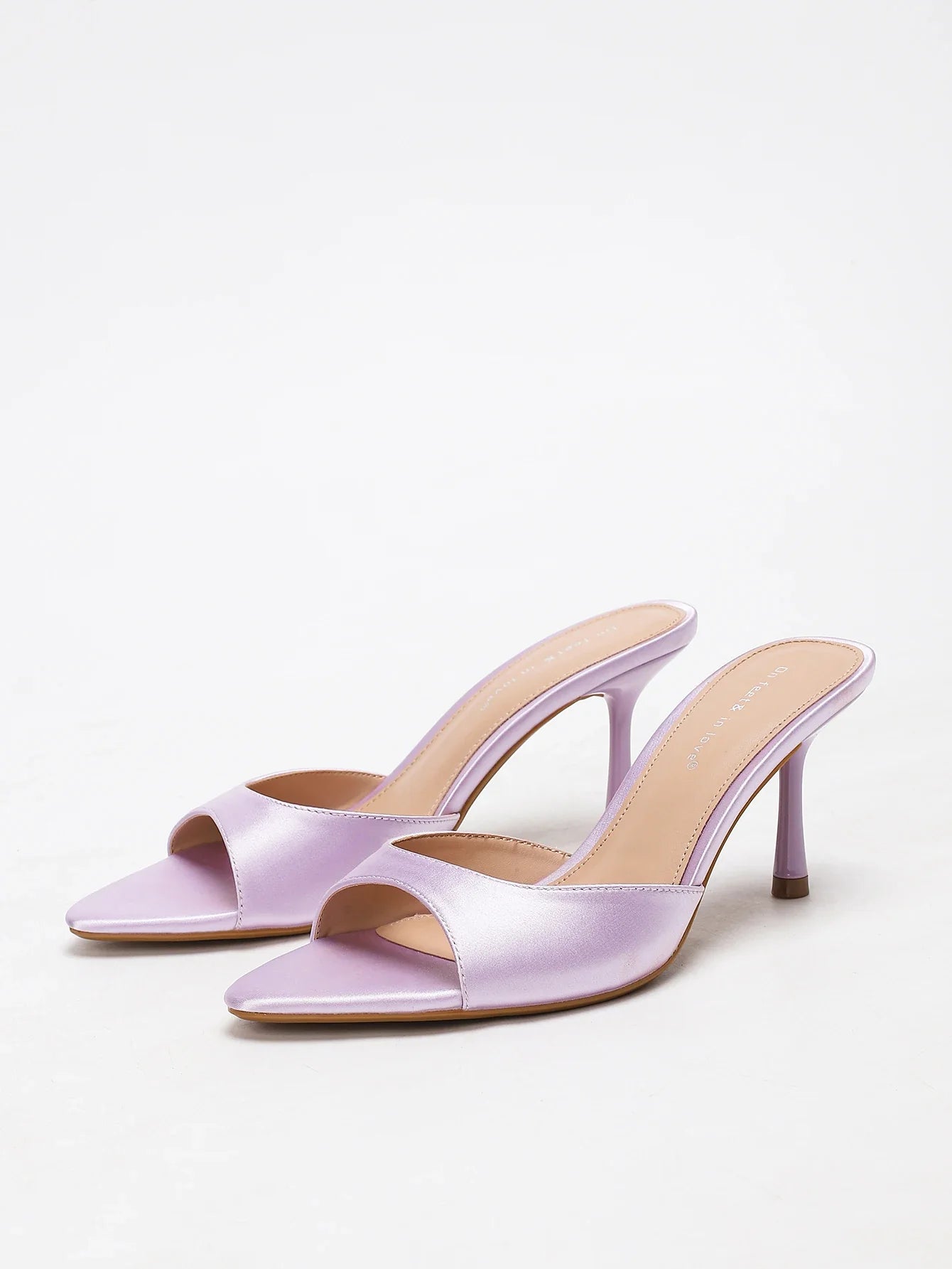 LAVENDER SILKY STILETTO HEEL SLIDE SANDALS OPEN TOE MULES PARTY BANQUET WEDDING