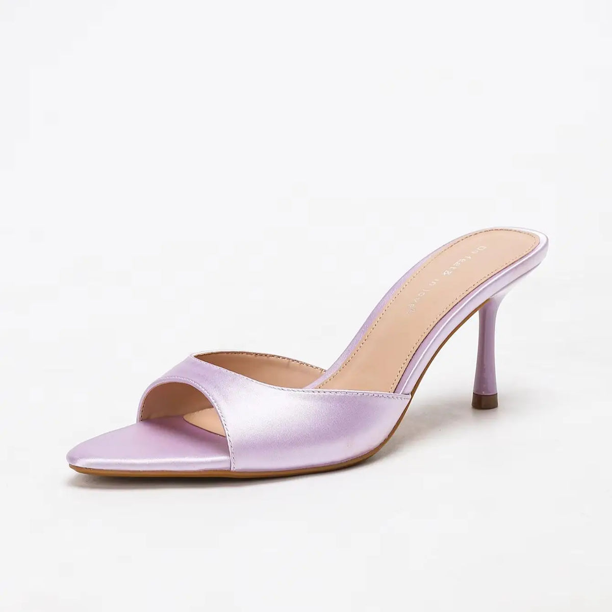 LAVENDER SILKY STILETTO HEEL SLIDE SANDALS OPEN TOE MULES PARTY BANQUET WEDDING