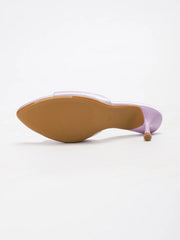LAVENDER SILKY STILETTO HEEL SLIDE SANDALS OPEN TOE MULES PARTY BANQUET WEDDING