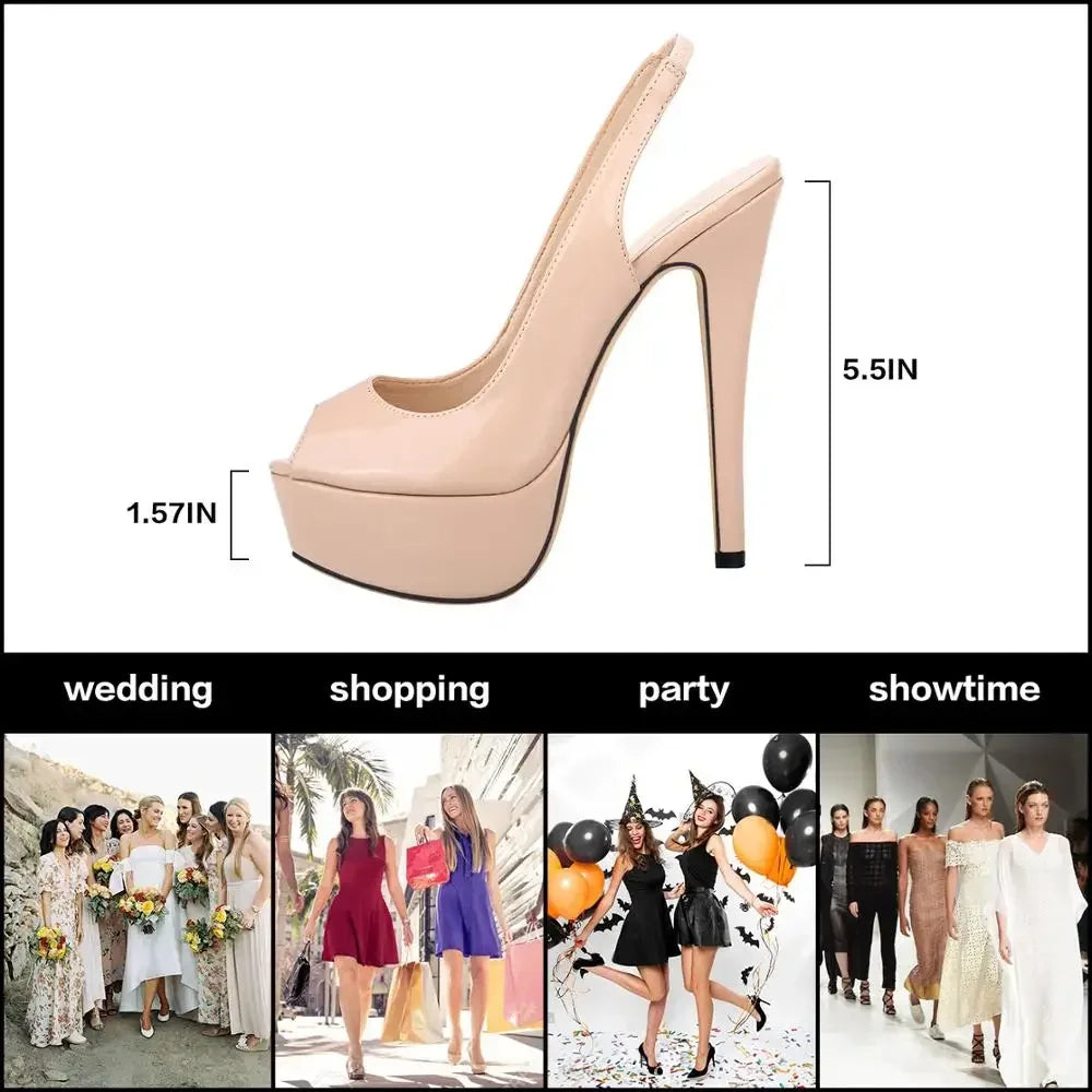 LOSLANDIFEN 14CM Platform Super High Heels Woman Sexy Open Toe Sandals Gladiator Party Dress Shoes Plus Size 44