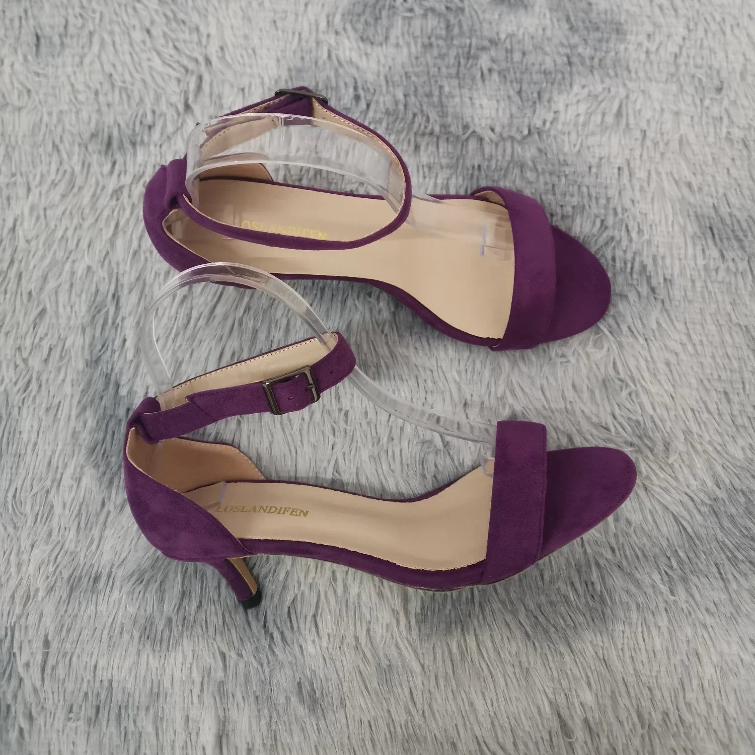 LOSLANDIFEN Low Heels Ankle Strap Sandal Open Toes Sexy High  Wedding Party Shoes Plus Size Sandals 105-2VE