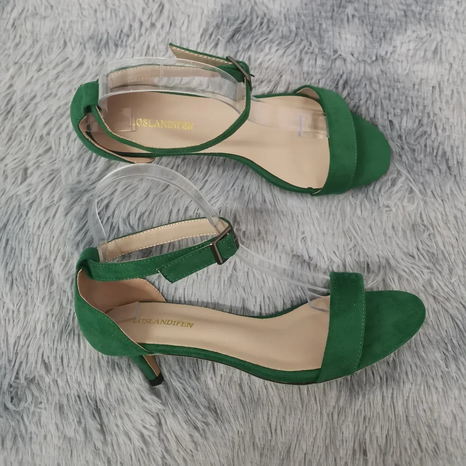 LOSLANDIFEN Low Heels Ankle Strap Sandal Open Toes Sexy High  Wedding Party Shoes Plus Size Sandals 105-2VE
