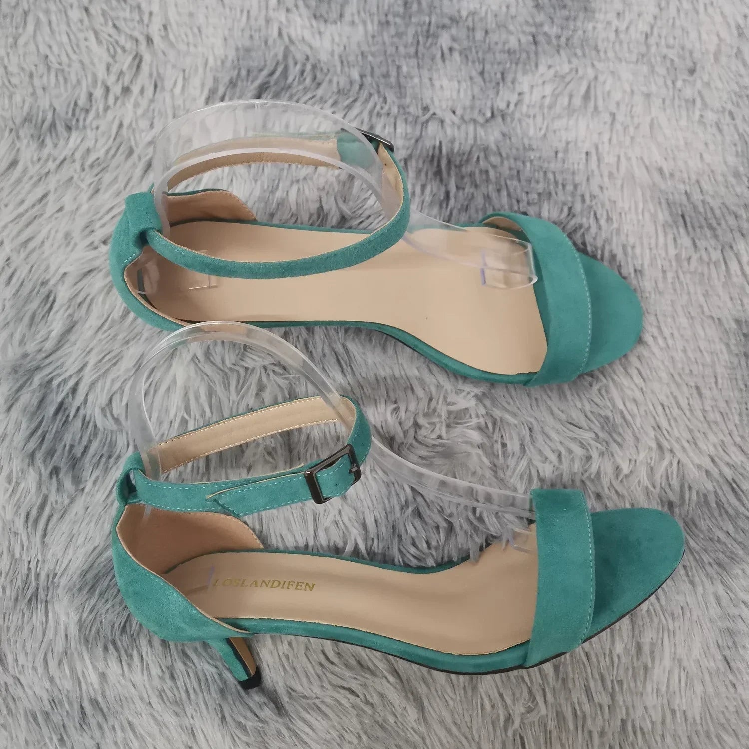 LOSLANDIFEN Low Heels Ankle Strap Sandal Open Toes Sexy High  Wedding Party Shoes Plus Size Sandals 105-2VE
