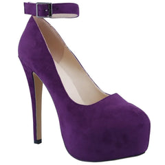 LOSLANDIFEN 14cm Round Toe Ankle Strap Thin Heel Slingback Platfrom Pumps High Heels Stilettos Party Wedding Dress Shoes