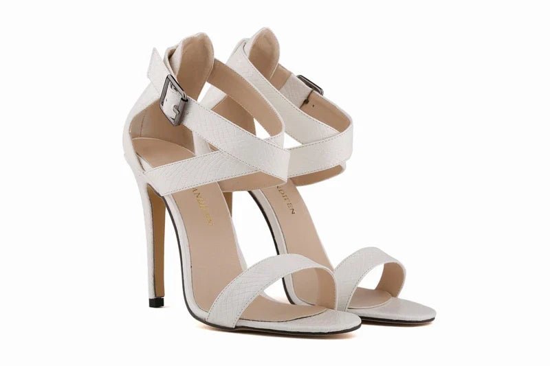LOSLANDIFEN Womens Pumps 11cm Open Toe Ankle Straps  High Heels Faux Crocodile  Wedding Shoes