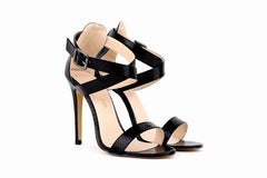 LOSLANDIFEN Womens Pumps 11cm Open Toe Ankle Straps  High Heels Faux Crocodile  Wedding Shoes