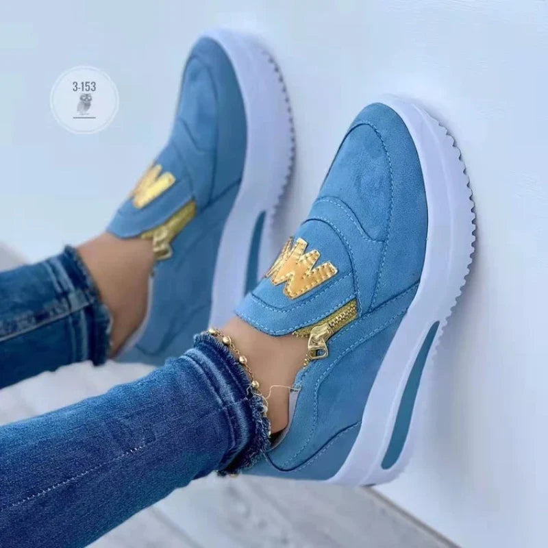 Large Size Athletic Sneakers Casual Sports Shoes Front Zip Single Shoes Non-slip Comfortable Loafers