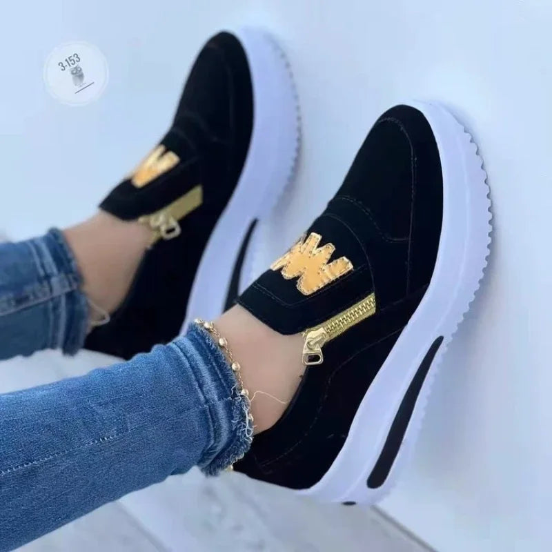 Large Size Athletic Sneakers Casual Sports Shoes Front Zip Single Shoes Non-slip Comfortable Loafers