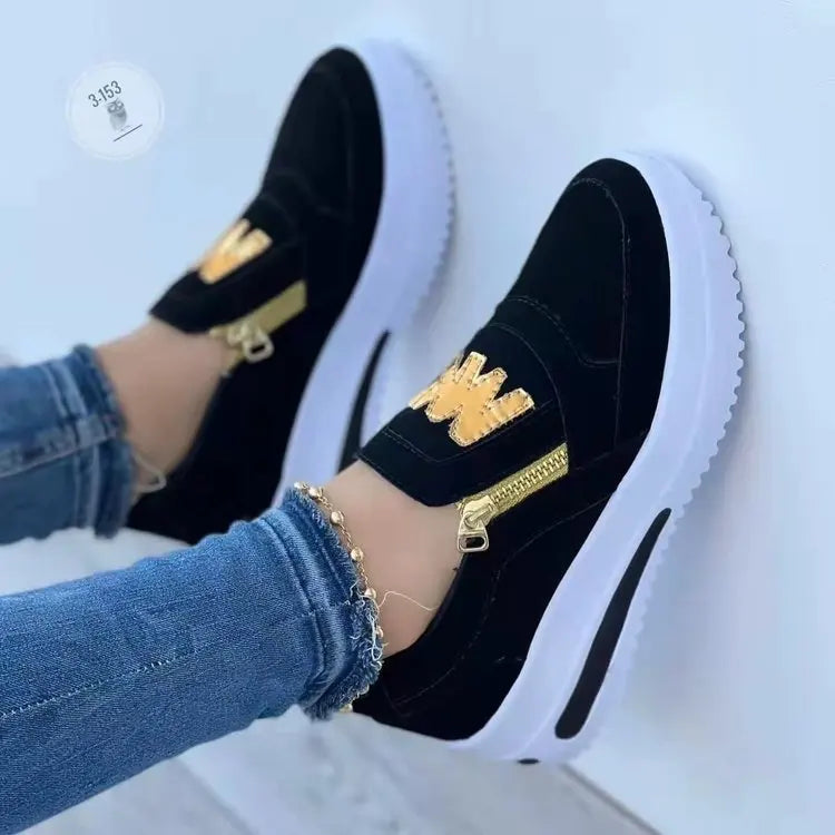 Large Size Athletic Sneakers Casual Sports Shoes Front Zip Single Shoes Non-slip Comfortable Loafers