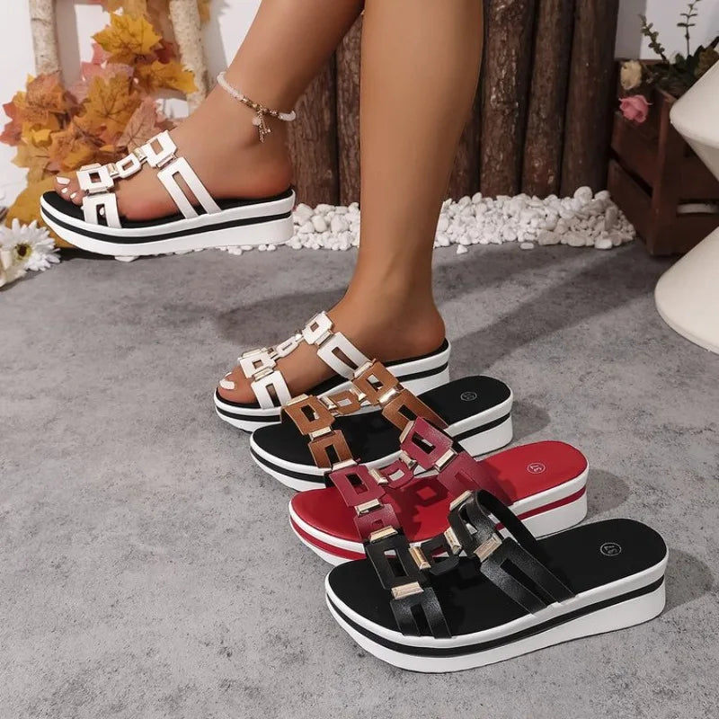 Large Size Roman Style Sandals Open Toe Beach Slippers Wedges Comfortable Slip-On Shoes Women