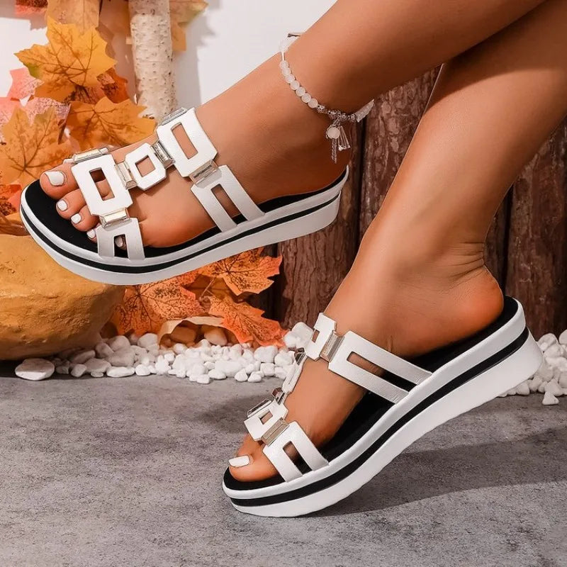 Large Size Roman Style Sandals Open Toe Beach Slippers Wedges Comfortable Slip-On Shoes Women