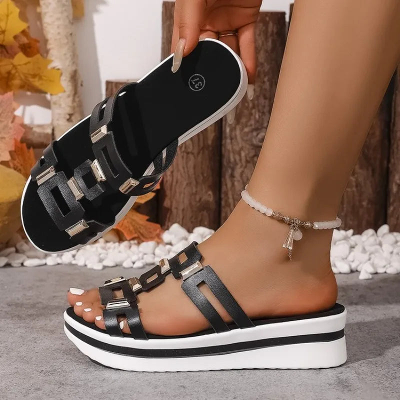 Large Size Roman Style Sandals Open Toe Beach Slippers Wedges Comfortable Slip-On Shoes Women