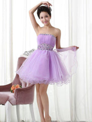 Lavender Organza Beaded Strapless Ball Gown Homecoming Dress