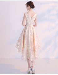 Light Champagne Lovely Lace High Low Homecoming Dress