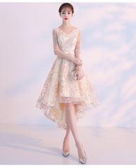 Light Champagne Lovely Lace High Low Homecoming Dress