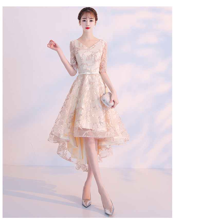 Light Champagne Lovely Lace High Low Homecoming Dress
