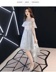 Light Grey High Low Tulle Off Shoulder Cute Party Dress
