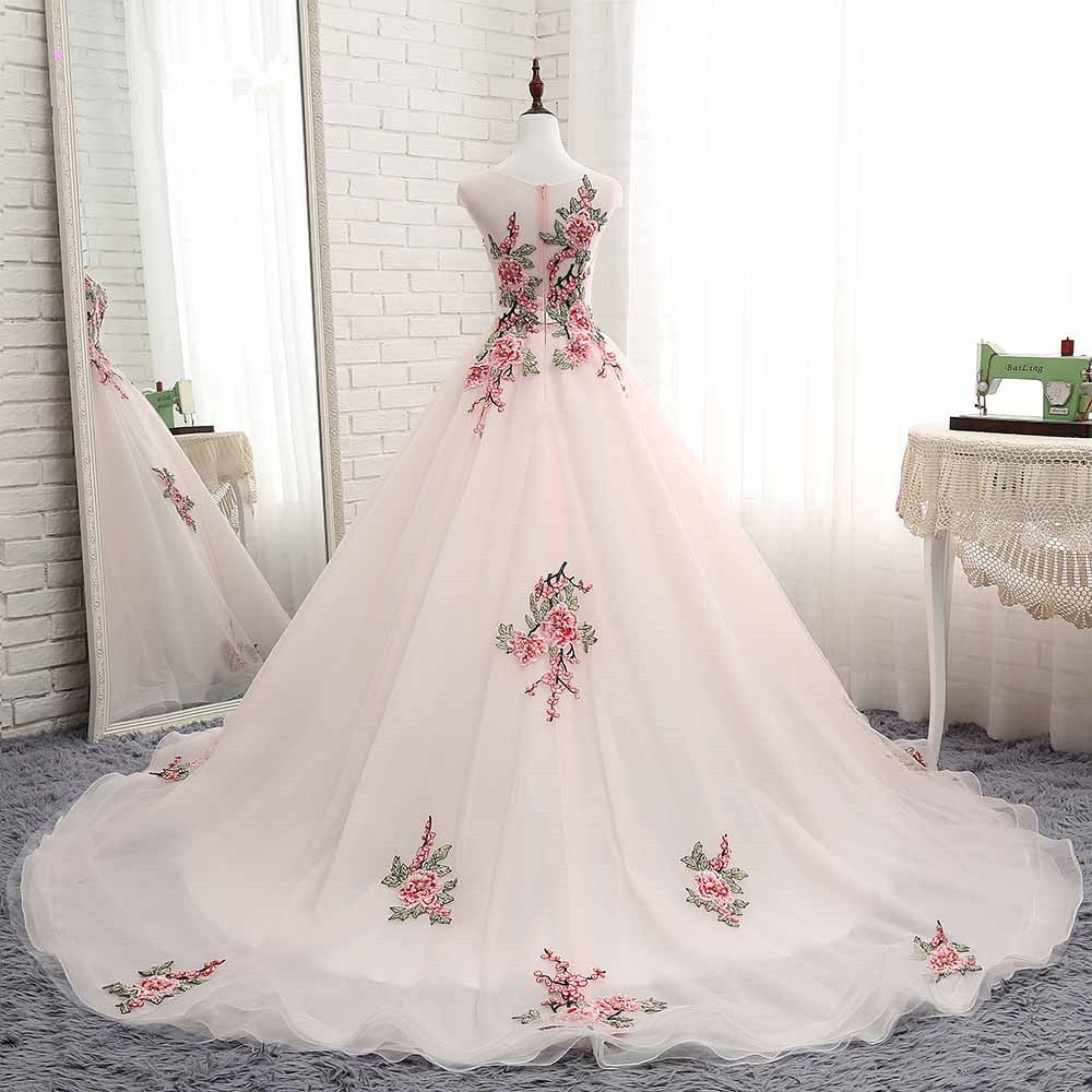 Light Pink Ball Gown Quinceanera Dress with Flowers Embroidery