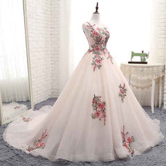 Light Pink Ball Gown Quinceanera Dress with Flowers Embroidery