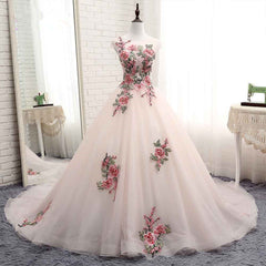 Light Pink Ball Gown Quinceanera Dress with Flowers Embroidery