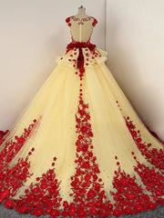 Vestido de fiesta de tul amarillo claro con cuentas y flores para quinceañeras 