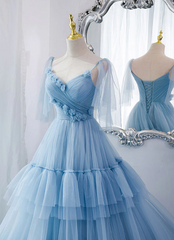 Lovely Light Blue Tulle with Straps Layers Long Formal Dresses