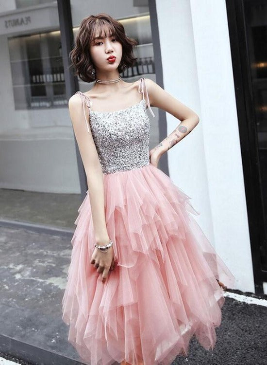 Lovely Pink Sequins and Tulle Short Party Dresses