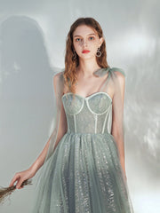 Lovely Straps Sweetheart Tulle Shiny Tulle Long Formal Dress