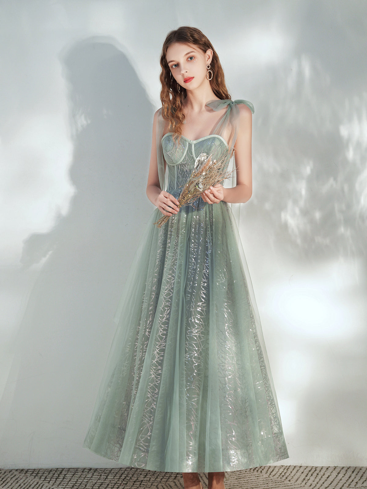 Lovely Straps Sweetheart Tulle Shiny Tulle Long Formal Dress