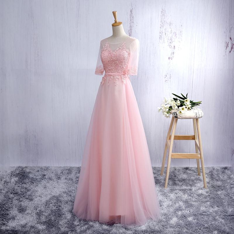 Lovely Tulle Round Neckline A-line Party Dress with Lace Applique