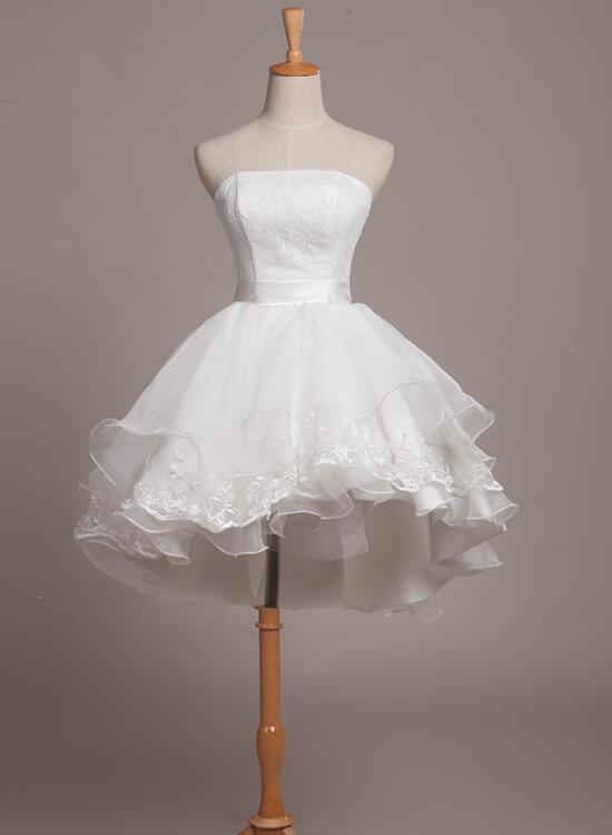 Lovely White Lace and Organza Short Graduation Dress Prom Dress