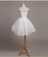 Lovely White Lace and Organza Short Graduation Dress Prom Dress
