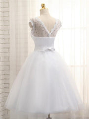 Lovely White Tulle Beaded Short Simple Wedding Party Dress