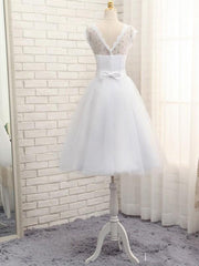 Lovely White Tulle Beaded Short Simple Wedding Party Dress