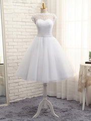 Lovely White Tulle Beaded Short Simple Wedding Party Dress