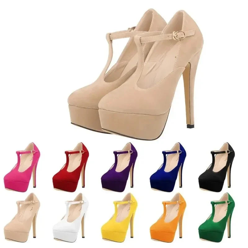 Men  Pumps Crossdresser Belt Buckle 14cm Sexy Ankle Strap Sandals Platform High Heels Party Dress Unisex Prom Shoes Large Size