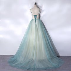 Vestido largo de tul con encaje verde menta para quinceañeras 