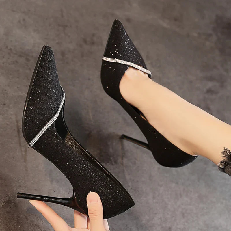 Black High Heels Thin Heel Hollow Pointed Single Shoes Sexy Baotou Woman High-heeled Shoes