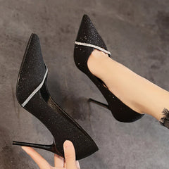 Black High Heels Thin Heel Hollow Pointed Single Shoes Sexy Baotou Woman High-heeled Shoes