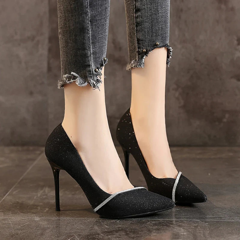 Black High Heels Thin Heel Hollow Pointed Single Shoes Sexy Baotou Woman High-heeled Shoes