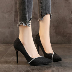 Black High Heels Thin Heel Hollow Pointed Single Shoes Sexy Baotou Woman High-heeled Shoes