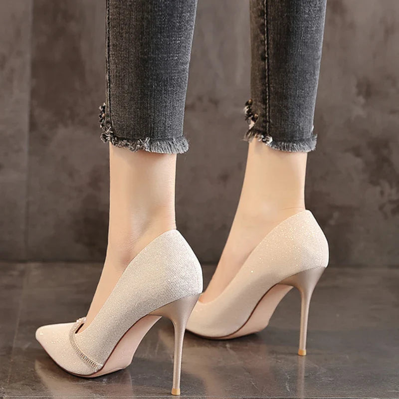 Black High Heels Thin Heel Hollow Pointed Single Shoes Sexy Baotou Woman High-heeled Shoes