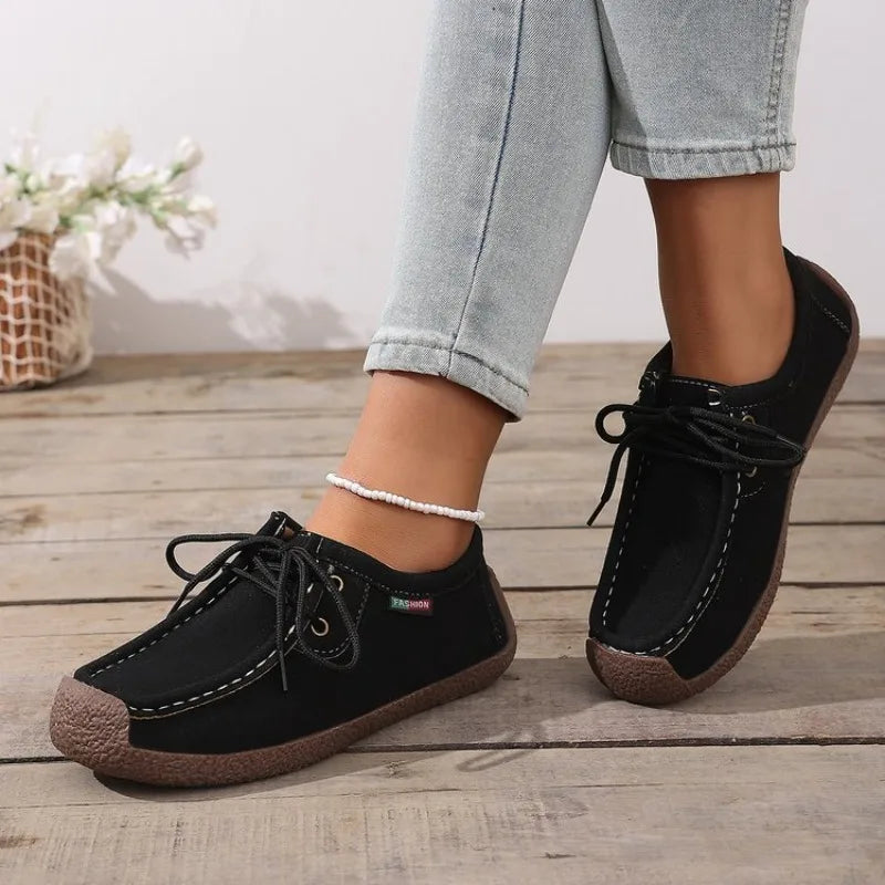 Arrival Casual Shoes Suede Leather Flats Sneakers Lace Up Moccasins Shoes Loafers Plus Size 35-43