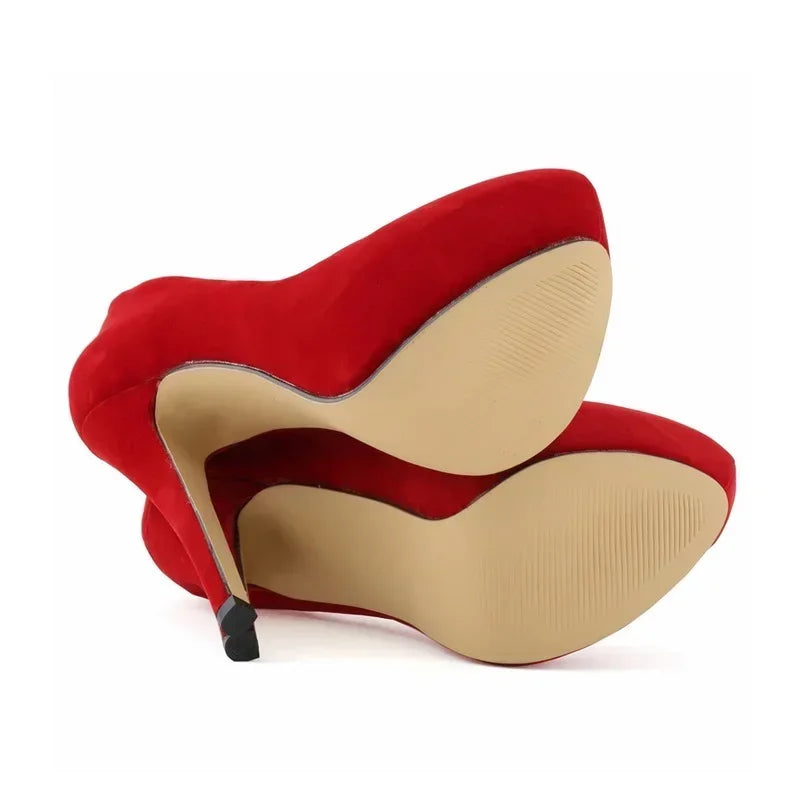 Cross-dresser Men's Platform Pumps Unisex Queen 14cm Sexy Party Nightclub Court Flock Concealed Round Toe High Heels Shoes