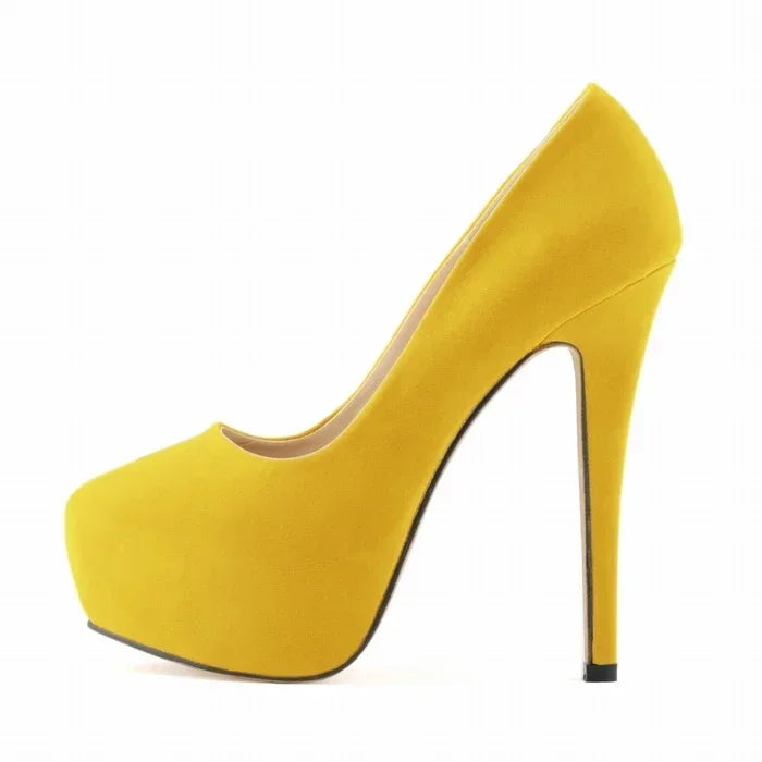 Cross-dresser Men's Platform Pumps Unisex Queen 14cm Sexy Party Nightclub Court Flock Concealed Round Toe High Heels Shoes